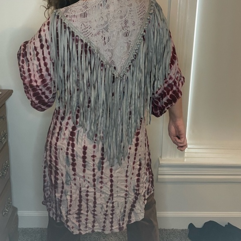 Judith March Tie-Dye Boho/Hippie Fringe Open Front Kimono Size Small - Picture 3 of 14